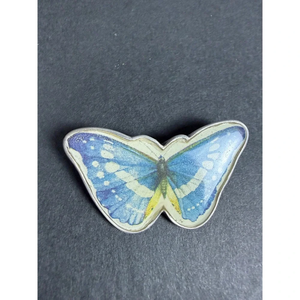 Marjolein Bastin Blue Butterfly Brooch Pin Silver Tone Nature Art Jewelry